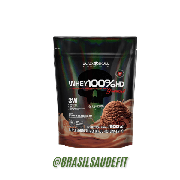 WHEY 100%HD 3W GOURMET 900g REFIL Chocolate zero lactose Black Skull