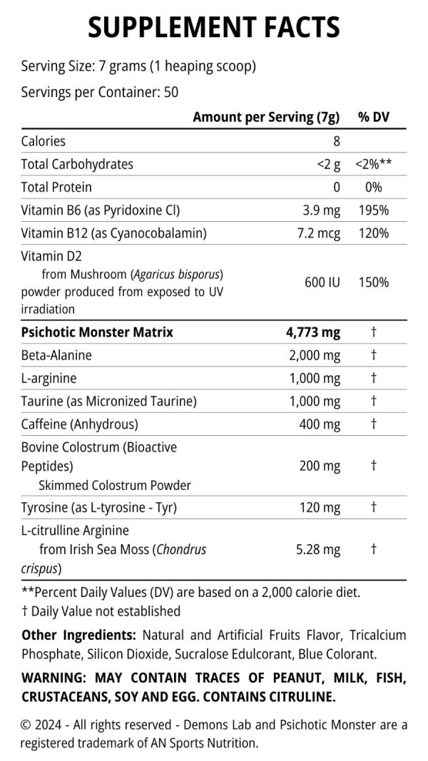 Psichotic Monster Pré-treino 400mg Cafeína (350g) - Demons Lab Fruit punch - Image 2